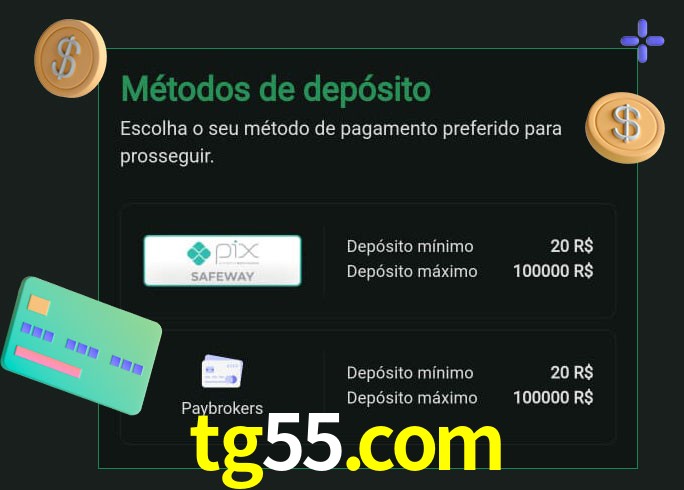 O cassino tg55.com oferece uma grande variedade de métodos de pagamento